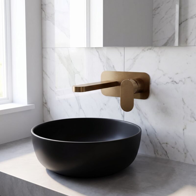 Nuie Binsey Brushed Bronze 2 Hole Wall Basin Mixer with Plate