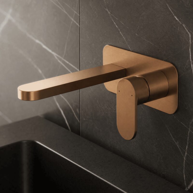 Nuie Binsey Brushed Bronze 2 Hole Wall Basin Mixer with Plate
