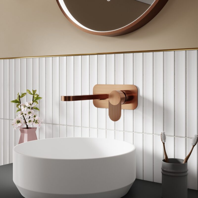 Nuie Cyprus Brushed Bronze 2 Hole Wall Basin Mixer with Plate