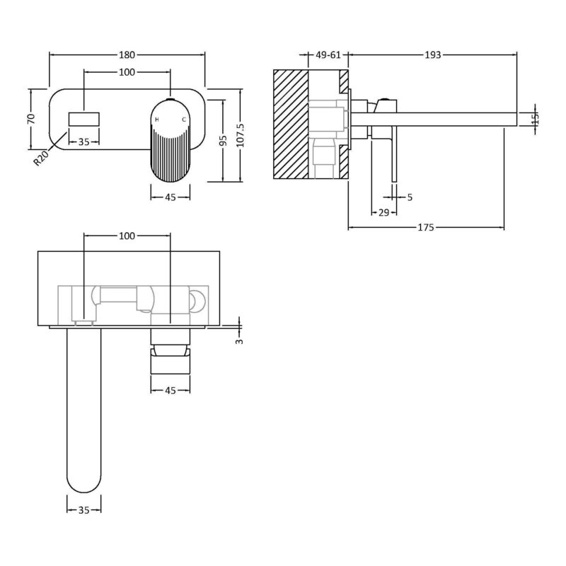 Nuie Cyprus Brushed Bronze 2 Hole Wall Basin Mixer with Plate