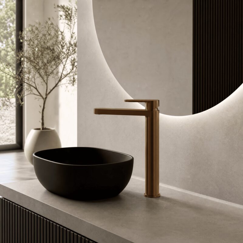 Nuie Binsey Brushed Bronze High Rise Mono Basin Mixer