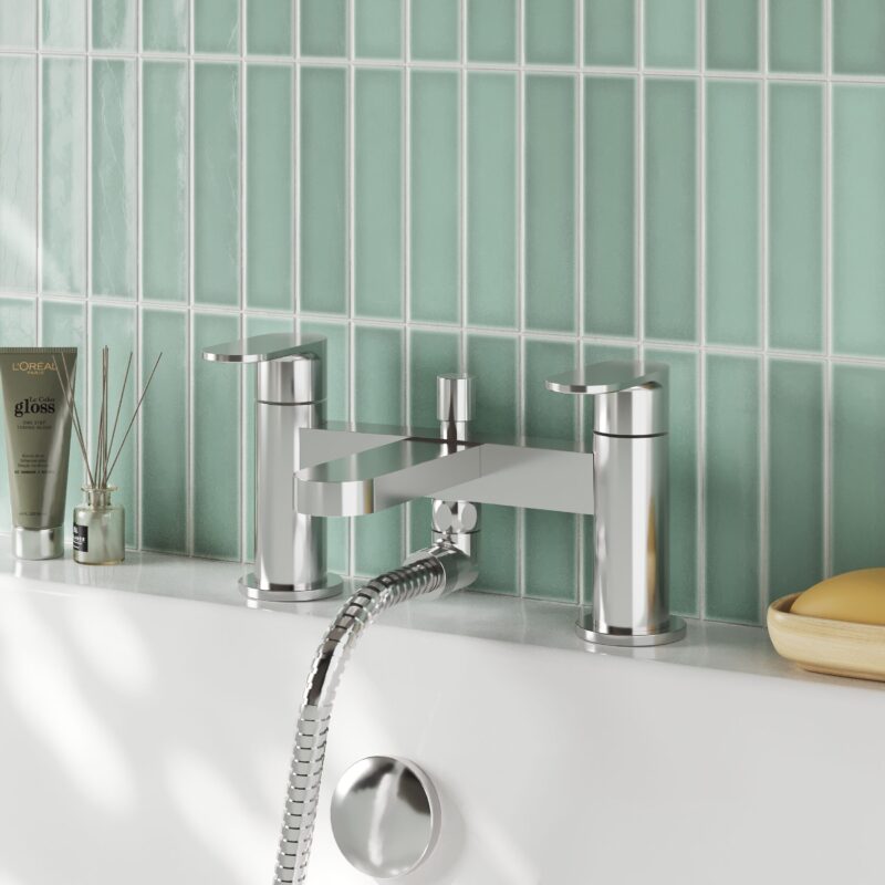Nuie Binsey Chrome Deck Mounted Bath Shower Mixer with Kit