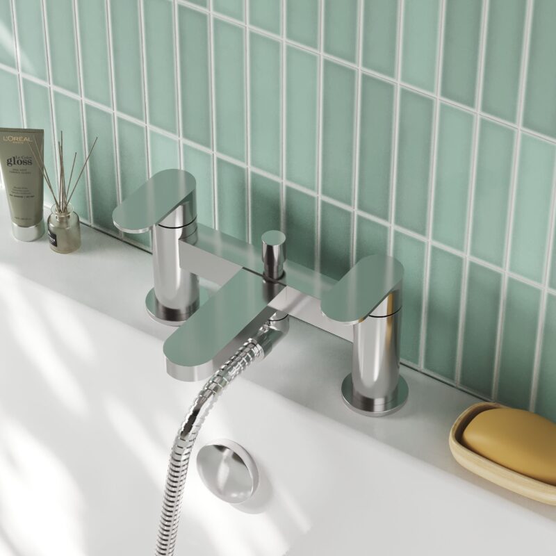 Nuie Binsey Chrome Deck Mounted Bath Shower Mixer with Kit
