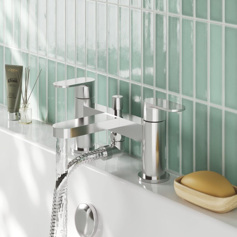 Nuie Binsey Chrome Deck Mounted Bath Shower Mixer with Kit