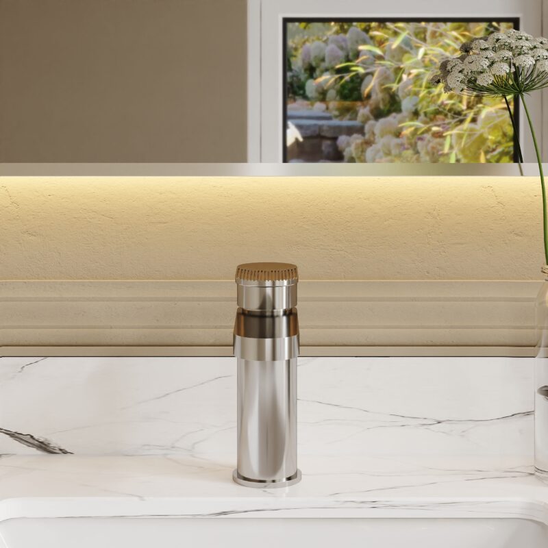Nuie Cyprus Chrome Fluted Mono Basin Mixer with Push Button Waste