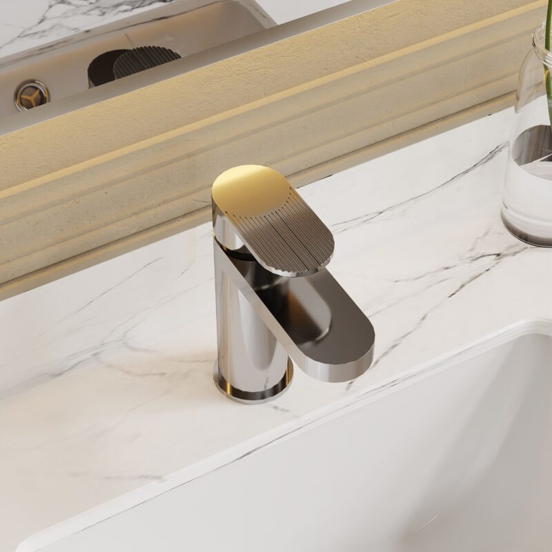 Nuie Cyprus Chrome Fluted Mono Basin Mixer with Push Button Waste