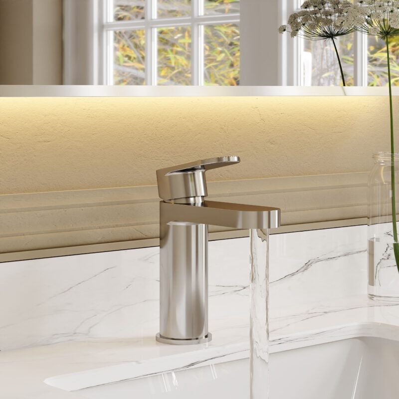 Nuie Cyprus Chrome Fluted Mono Basin Mixer with Push Button Waste