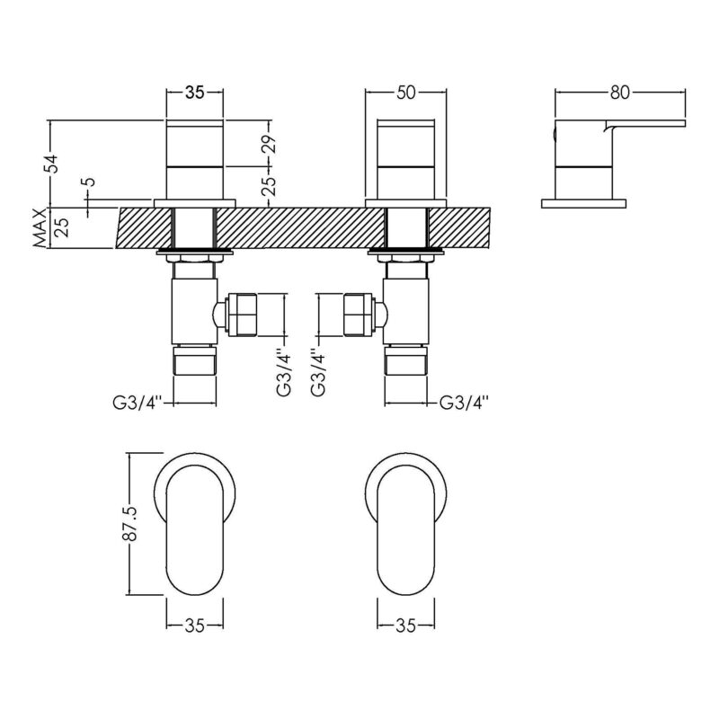Nuie Binsey Chrome 3/4" Side Valves