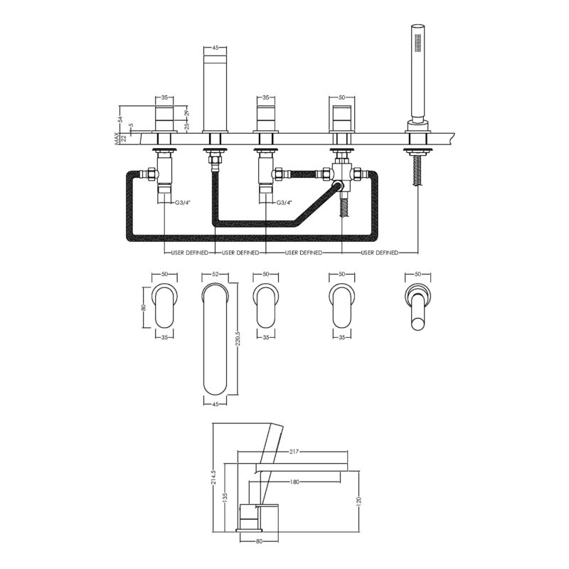 Nuie Binsey Chrome 5 Hole Deck Bath Shower Mixer
