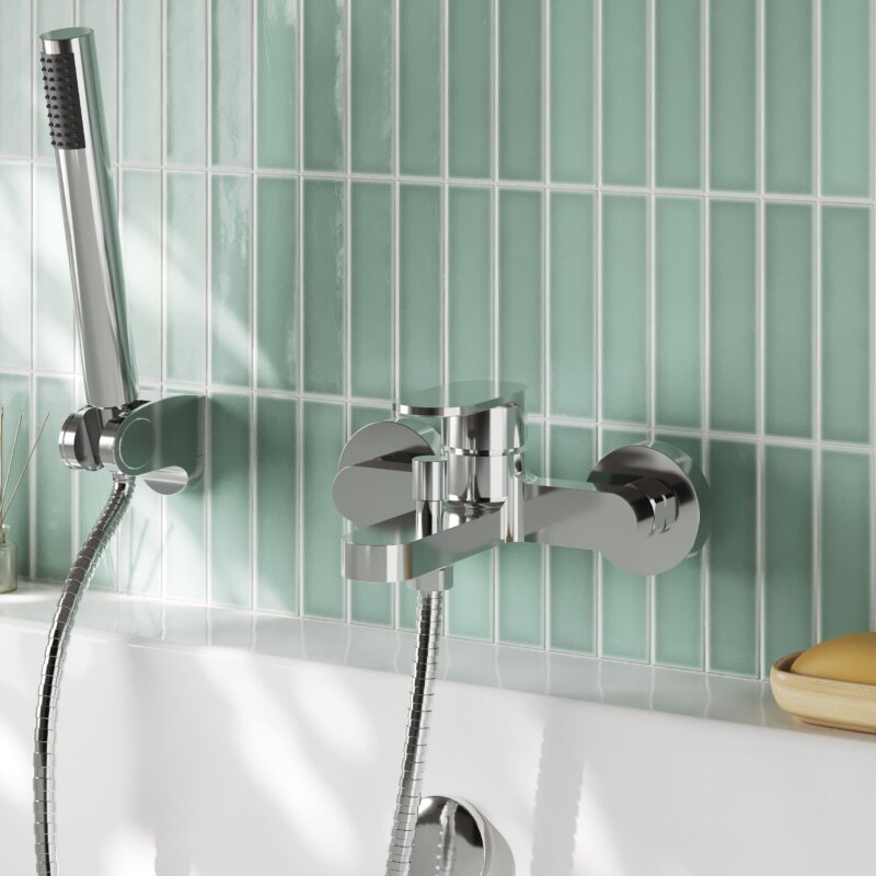 Nuie Binsey Chrome Wall Mounted Bath Shower Mixer with Kit