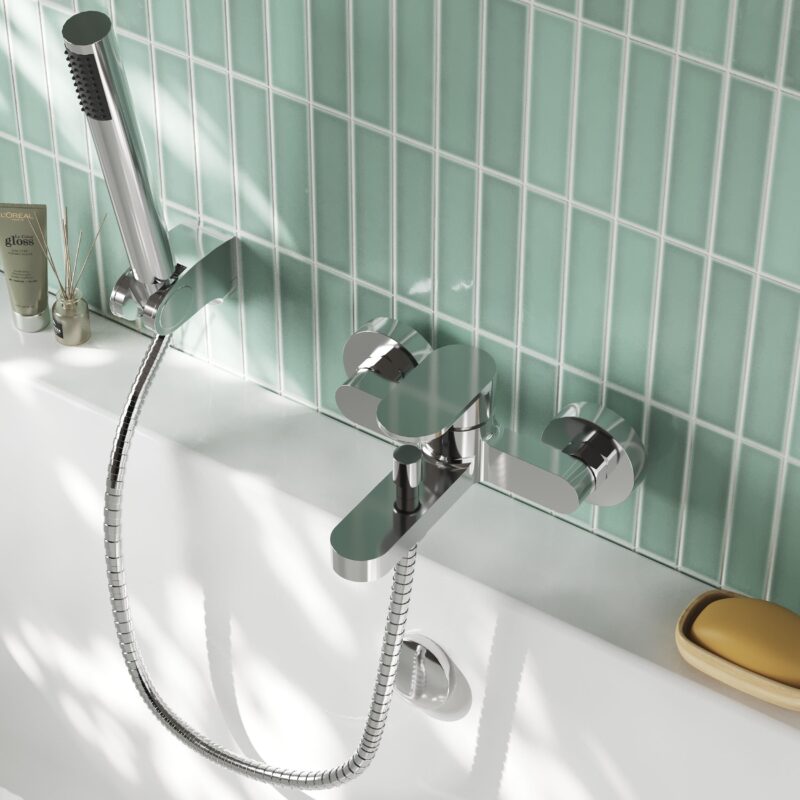 Nuie Binsey Chrome Wall Mounted Bath Shower Mixer with Kit