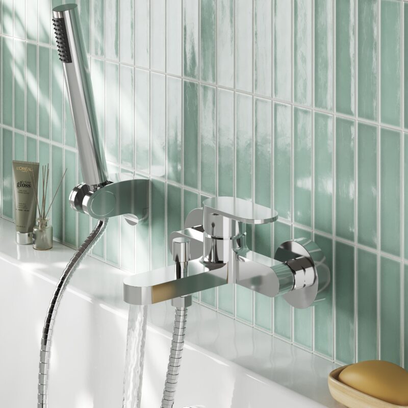 Nuie Binsey Chrome Wall Mounted Bath Shower Mixer with Kit