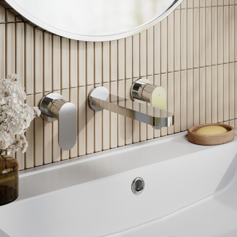 Nuie Binsey Chrome 3 Hole Wall Basin Mixer