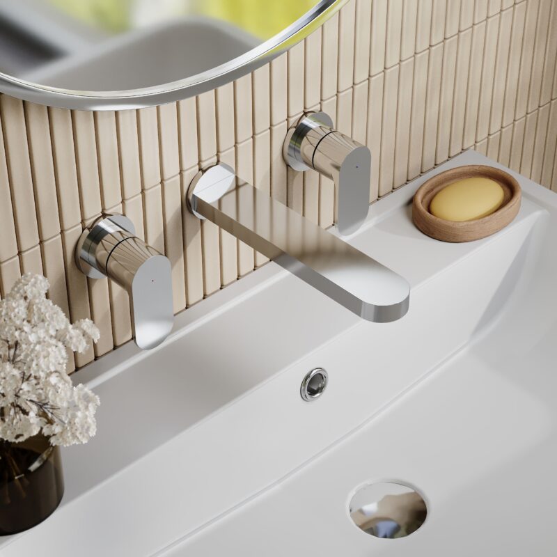 Nuie Binsey Chrome 3 Hole Wall Basin Mixer