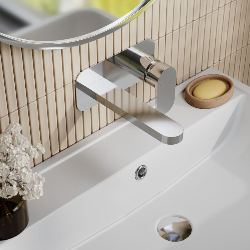Nuie Binsey Chrome 2 Hole Wall Basin Mixer with Plate