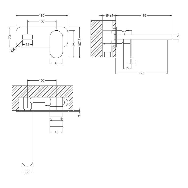 Nuie Binsey Chrome 2 Hole Wall Basin Mixer with Plate