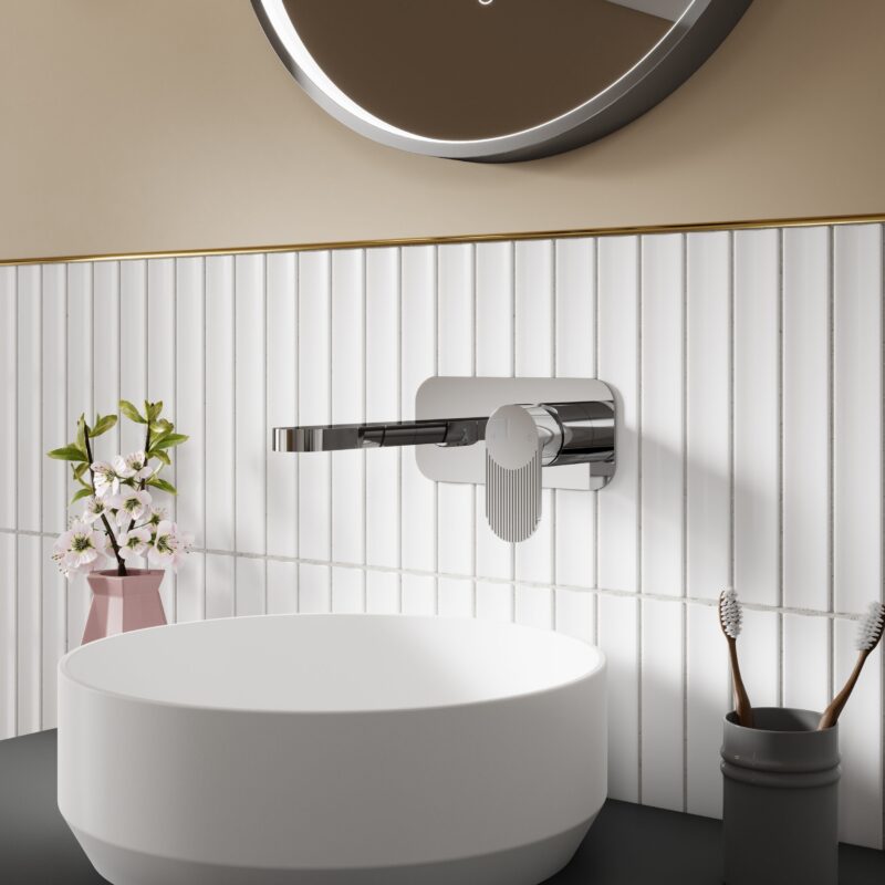 Nuie Cyprus Chrome 2 Hole Wall Basin Mixer with Plate