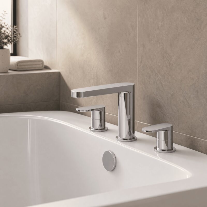 Nuie Binsey Chrome 3 Tap Hole Deck Mounted Bath Filler