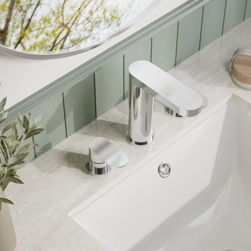 Nuie Binsey Chrome 3 Hole Deck Basin Mixer with Pop Up Waste