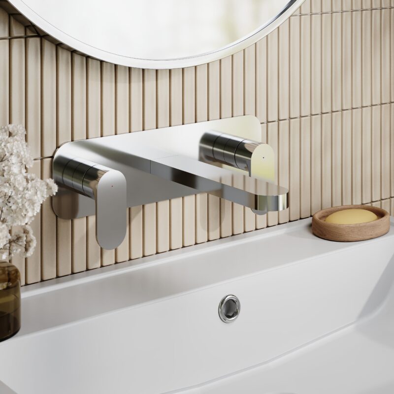 Nuie Binsey Chrome 3 Hole Wall Basin Mixer with Plate