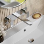 Nuie Binsey Chrome 3 Hole Wall Basin Mixer with Plate