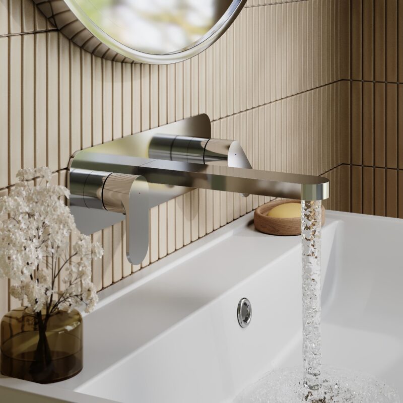 Nuie Binsey Chrome 3 Hole Wall Basin Mixer with Plate