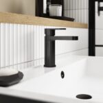 Nuie Binsey Matt Black Mono Basin Mixer with Push Button Waste
