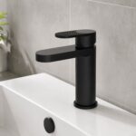 Nuie Cyprus Matt Black Mono Basin Mixer with Push Button Waste