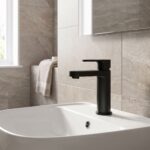 Nuie Cyprus Matt Black Mono Basin Mixer with Push Button Waste