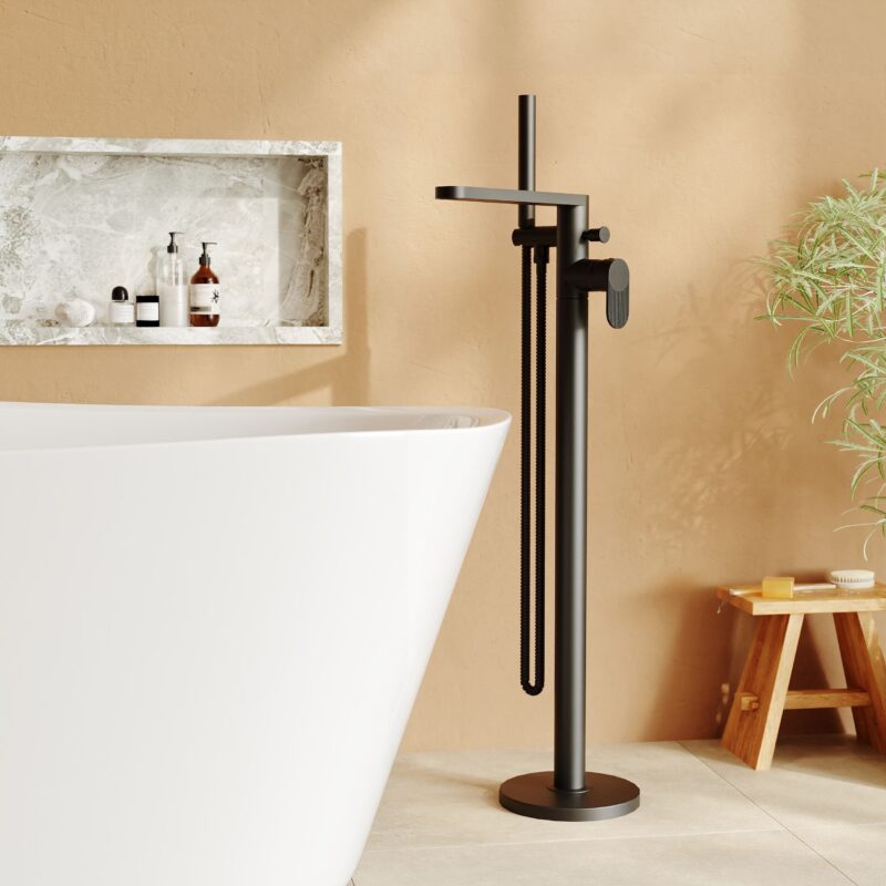 Nuie Cyprus Freestanding Matt Black Bath Shower Mixer