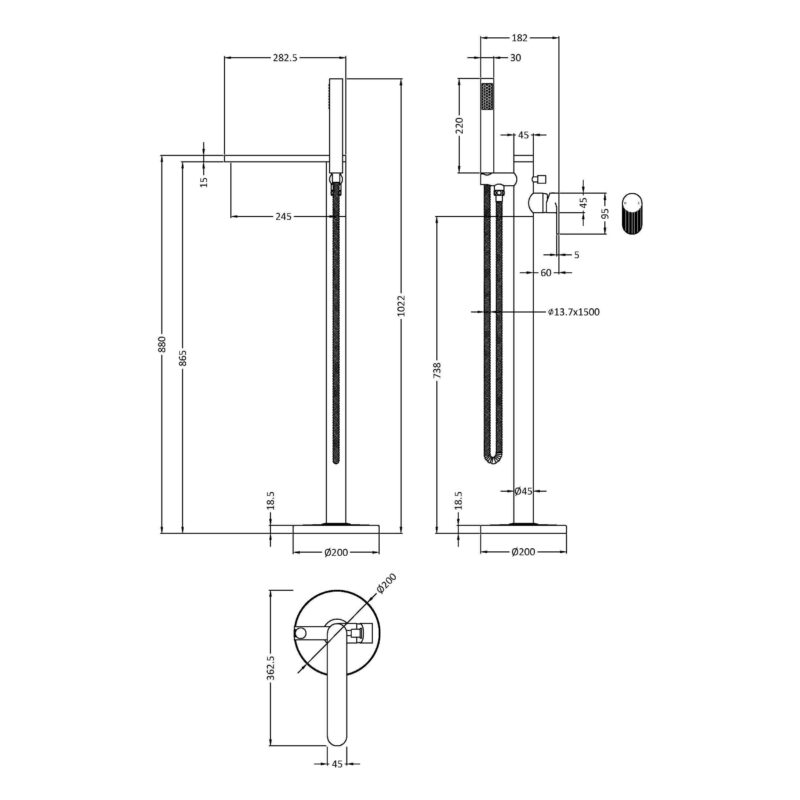 Nuie Cyprus Freestanding Matt Black Bath Shower Mixer