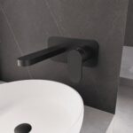Nuie Binsey Matt Black 2 Hole Wall Basin Mixer with Backplate