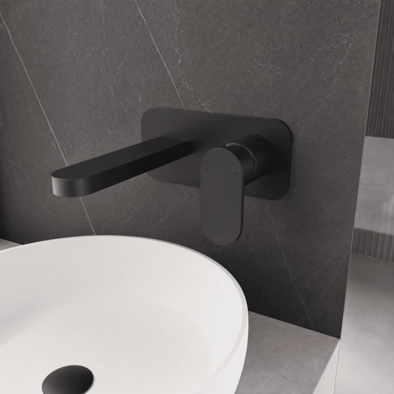 Nuie Binsey Matt Black 2 Hole Wall Basin Mixer with Backplate