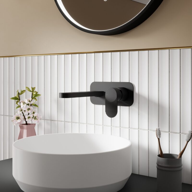 Nuie Cyprus Matt Black 2 Hole Wall Basin Mixer