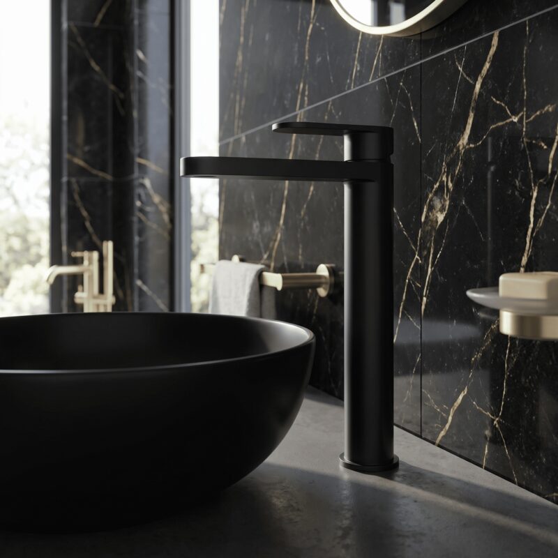Nuie Binsey Matt Black High Rise Mono Basin Mixer