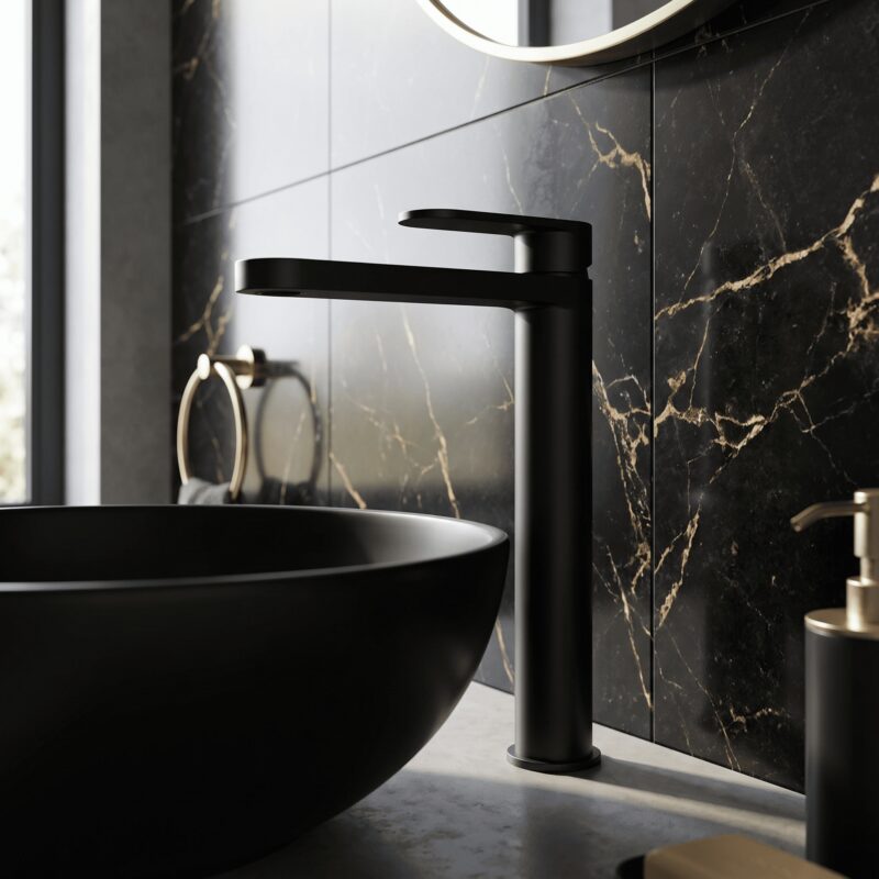 Nuie Binsey Matt Black High Rise Mono Basin Mixer