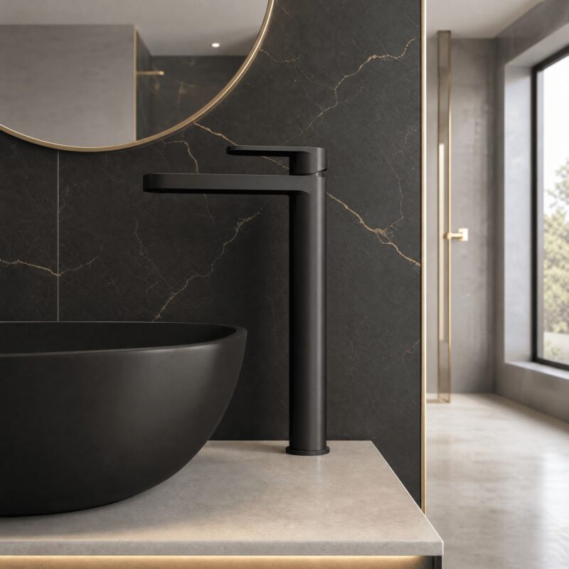 Nuie Binsey Matt Black High Rise Mono Basin Mixer