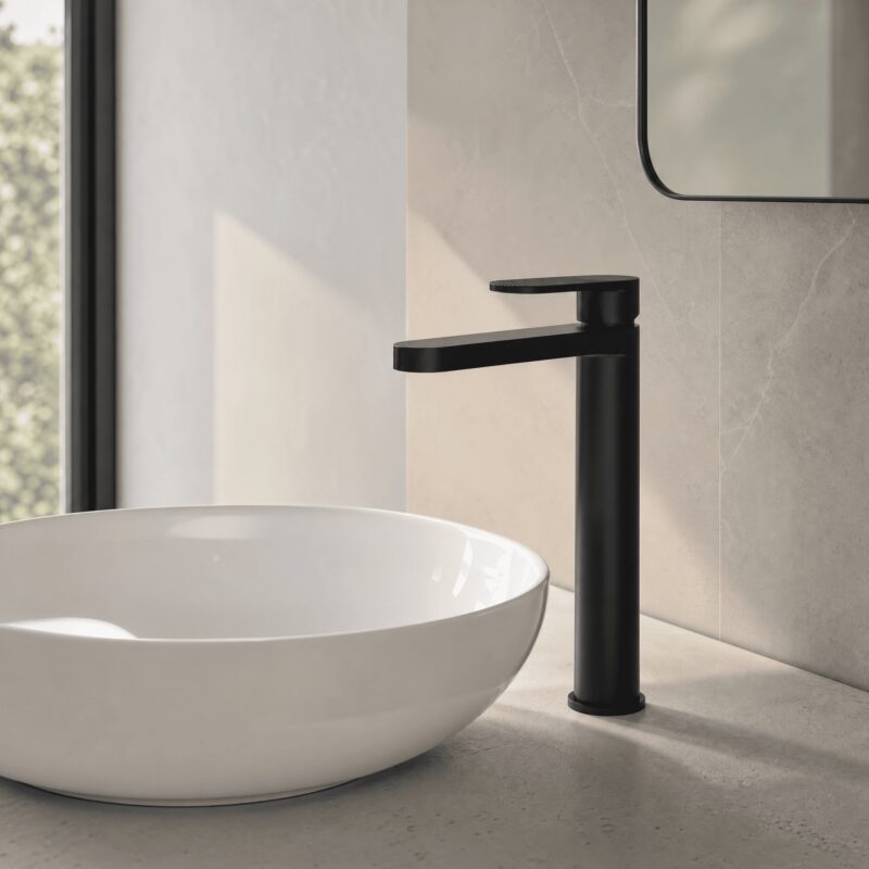 Nuie Cyprus Matt Black High Rise Mono Basin Mixer