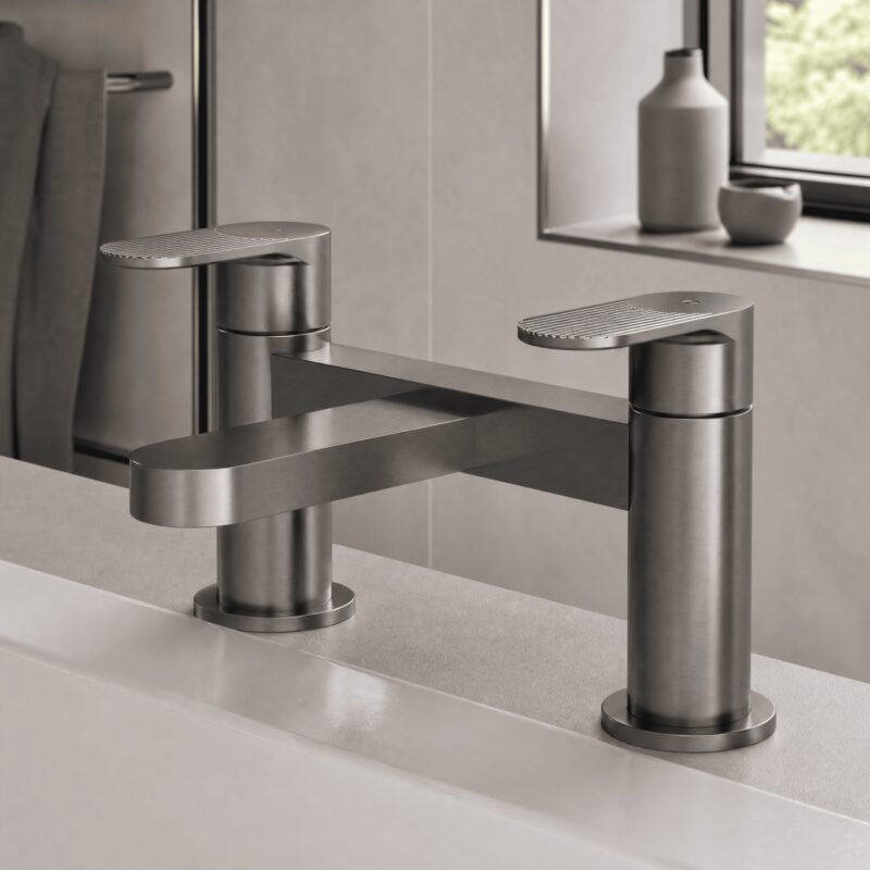 Nuie Cyprus Brushed Pewter Deck Mounted Bath Filler