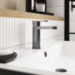 Nuie Binsey Brushed Pewter Mono Basin Mixer with Push Button Waste