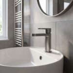 Nuie Cyprus Brushed Pewter Fluted Mono Basin Mixer with Waste