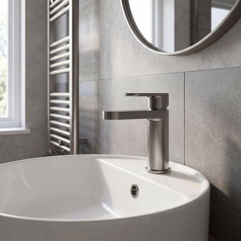 Nuie Cyprus Brushed Pewter Fluted Mono Basin Mixer with Waste