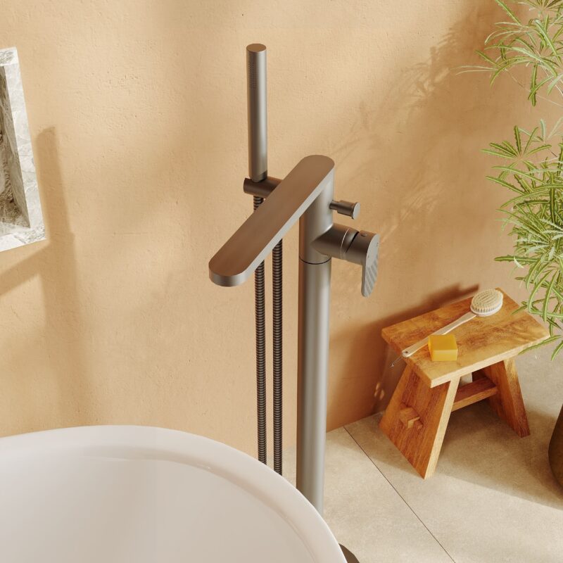 Nuie Cyprus Brushed Pewter Freestanding Bath Shower Mixer