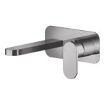 Nuie Binsey Brushed Pewter 2 Hole Wall Basin Mixer with Plate