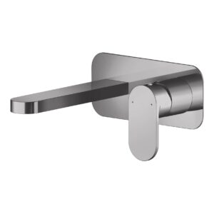 Nuie Binsey Brushed Pewter 2 Hole Wall Basin Mixer with Plate