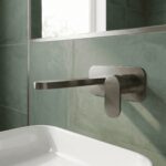 Nuie Binsey Brushed Pewter 2 Hole Wall Basin Mixer with Plate
