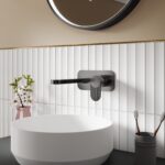 Nuie Cyprus Brushed Pewter 2 Hole Wall Basin Mixer with Plate