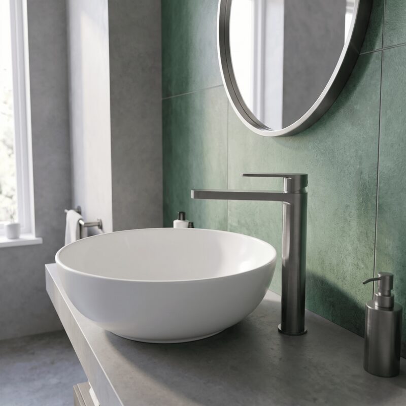 Nuie Binsey Brushed Pewter High Rise Mono Basin Mixer