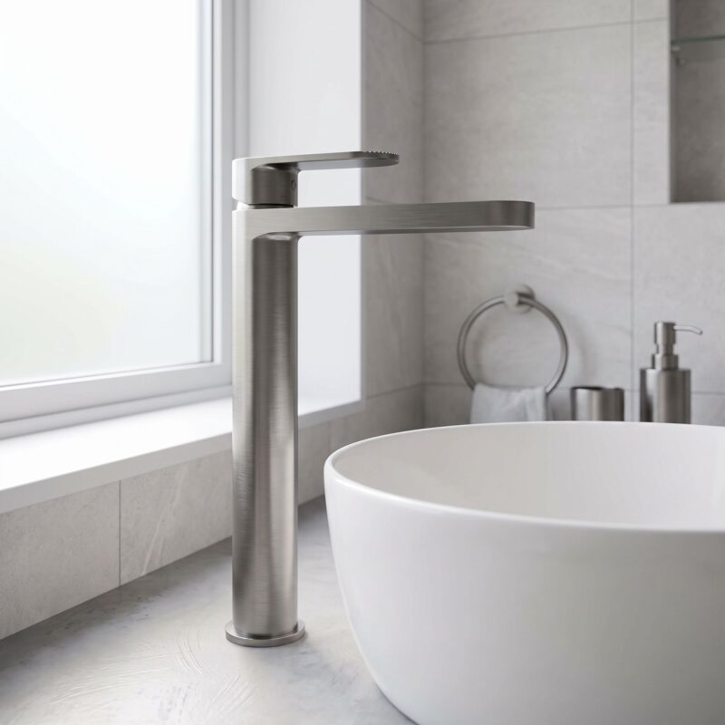 Nuie Cyprus Brushed Pewter High Rise Mono Basin Mixer
