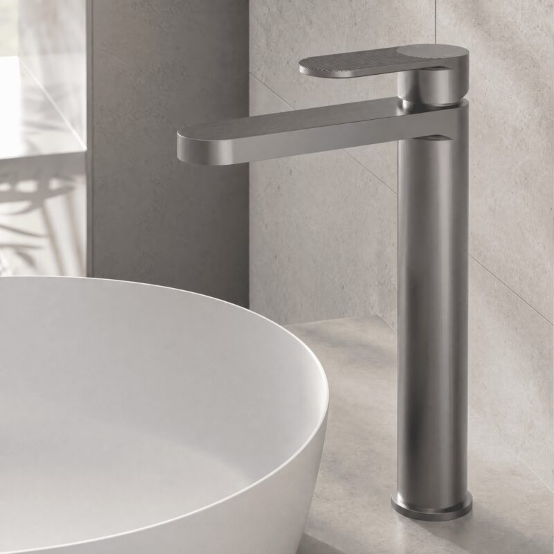 Nuie Cyprus Brushed Pewter High Rise Mono Basin Mixer